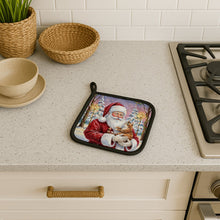 Load image into Gallery viewer, Patched Tabby Cat with Santa Claus Pair of Pot Holders