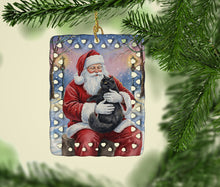 Load image into Gallery viewer, Persian Black Cat with Santa Claus Porcelain Ornament