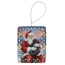 Load image into Gallery viewer, Persian Black Cat with Santa Claus Porcelain Ornament