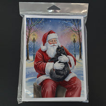 Load image into Gallery viewer, Persian Black Cat with Santa Claus Greeting Cards Pack of 8