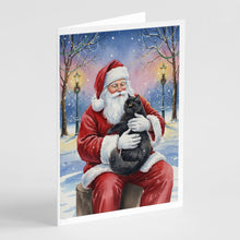 Load image into Gallery viewer, Persian Black Cat with Santa Claus Greeting Cards Pack of 8