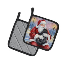 Load image into Gallery viewer, Persian Black Cat with Santa Claus Pair of Pot Holders