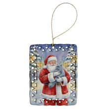Load image into Gallery viewer, Persian Blue Cat with Santa Claus Porcelain Ornament