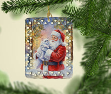 Load image into Gallery viewer, Persian White Cat with Santa Claus Porcelain Ornament