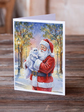Load image into Gallery viewer, Persian White Cat with Santa Claus Greeting Cards Pack of 8