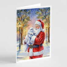 Load image into Gallery viewer, Persian White Cat with Santa Claus Greeting Cards Pack of 8