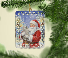 Load image into Gallery viewer, Silver Mackerel Tabby Cat with Santa Claus Porcelain Ornament