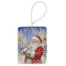 Load image into Gallery viewer, Silver Mackerel Tabby Cat with Santa Claus Porcelain Ornament