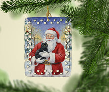 Load image into Gallery viewer, Black Cat with Santa Claus Porcelain Ornament
