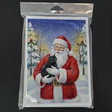 Load image into Gallery viewer, Black Cat with Santa Claus Greeting Cards Pack of 8