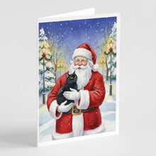 Load image into Gallery viewer, Black Cat with Santa Claus Greeting Cards Pack of 8