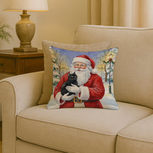 Load image into Gallery viewer, Black Cat with Santa Claus Throw Pillow