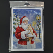 Load image into Gallery viewer, Cream Cat with Santa Claus Greeting Cards Pack of 8