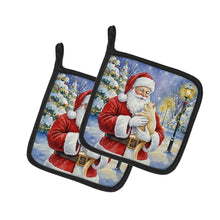 Load image into Gallery viewer, Cream Cat with Santa Claus Pair of Pot Holders