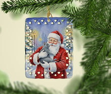 Load image into Gallery viewer, Gray Cat with Santa Claus Porcelain Ornament