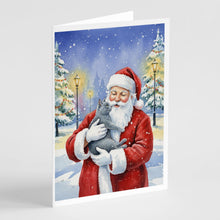 Load image into Gallery viewer, Gray Cat with Santa Claus Greeting Cards Pack of 8