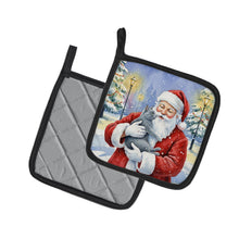 Load image into Gallery viewer, Gray Cat with Santa Claus Pair of Pot Holders