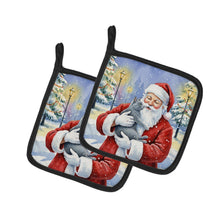 Load image into Gallery viewer, Gray Cat with Santa Claus Pair of Pot Holders