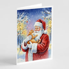 Load image into Gallery viewer, Red Ginger Cat with Santa Claus Greeting Cards Pack of 8