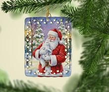 Load image into Gallery viewer, White Cat with Santa Claus Porcelain Ornament