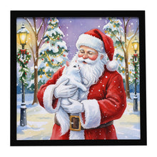 Load image into Gallery viewer, White Cat with Santa Claus Framed Metal Print