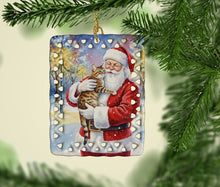 Load image into Gallery viewer, Spotted Tabby Brown Cat with Santa Claus Porcelain Ornament