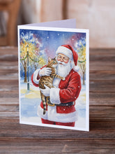 Load image into Gallery viewer, Spotted Tabby Brown Cat with Santa Claus Greeting Cards Pack of 8