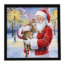 Load image into Gallery viewer, Spotted Tabby Brown Cat with Santa Claus Framed Metal Print
