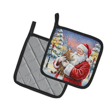 Load image into Gallery viewer, Ticked Tabby Brown Cat with Santa Claus Pair of Pot Holders