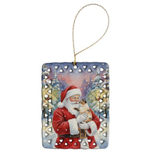Load image into Gallery viewer, Tortie Point Cat with Santa Claus Porcelain Ornament