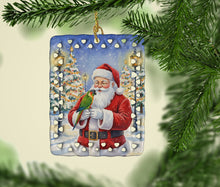 Load image into Gallery viewer, Black-Headed Caique with Santa Claus Porcelain Ornament