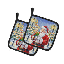 Load image into Gallery viewer, Black-Headed Caique with Santa Claus Pair of Pot Holders