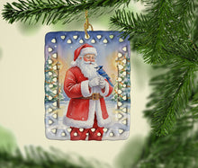 Load image into Gallery viewer, Blue Jay with Santa Claus Porcelain Ornament