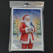 Load image into Gallery viewer, Blue Jay with Santa Claus Greeting Cards Pack of 8