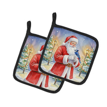 Load image into Gallery viewer, Blue Jay with Santa Claus Pair of Pot Holders