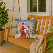 Load image into Gallery viewer, Blue Jay with Santa Claus Throw Pillow