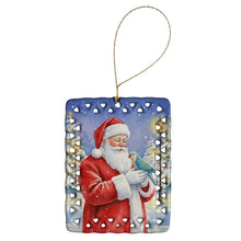 Load image into Gallery viewer, Blue Quaker with Santa Claus Porcelain Ornament