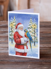 Load image into Gallery viewer, Blue and Gold Macaw Parrot with Santa Claus Greeting Cards Pack of 8