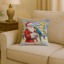 Load image into Gallery viewer, Blue and Gold Macaw Parrot with Santa Claus Throw Pillow