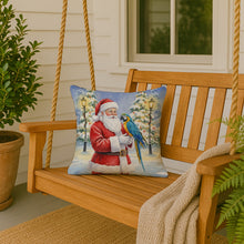 Load image into Gallery viewer, Blue and Gold Macaw Parrot with Santa Claus Throw Pillow