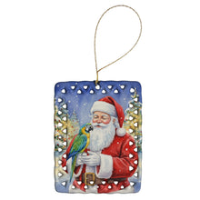 Load image into Gallery viewer, Blue Fronted Amazon Parrot with Santa Claus Porcelain Ornament