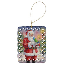 Load image into Gallery viewer, Blue Headed Pionus Parrot with Santa Claus Porcelain Ornament