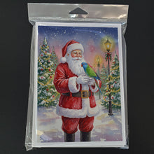Load image into Gallery viewer, Blue Headed Pionus Parrot with Santa Claus Greeting Cards Pack of 8