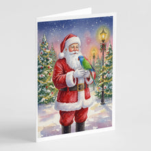 Load image into Gallery viewer, Blue Headed Pionus Parrot with Santa Claus Greeting Cards Pack of 8