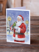 Load image into Gallery viewer, Brown Headed Pionus Parrot with Santa Claus Greeting Cards Pack of 8