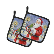 Load image into Gallery viewer, Brown Headed Pionus Parrot with Santa Claus Pair of Pot Holders