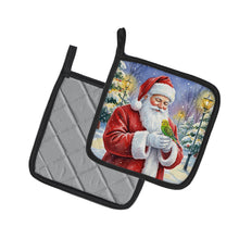 Load image into Gallery viewer, Budgerigar with Santa Claus Pair of Pot Holders