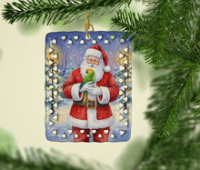 Load image into Gallery viewer, Double Yellow Headed Amazon Parrot with Santa Claus Porcelain Ornament