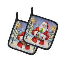 Load image into Gallery viewer, Double Yellow Headed Amazon Parrot with Santa Claus Pair of Pot Holders