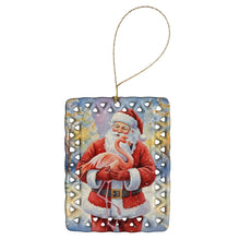 Load image into Gallery viewer, Flamingo with Santa Claus Porcelain Ornament